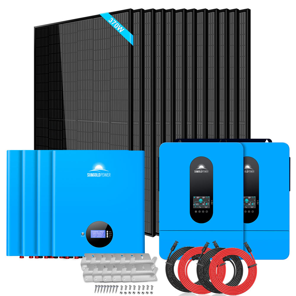 Sungold Power Off-Grid Solar Kit 13000W 48VDC 120VAC/240V 20.48KWH PowerWall Lithium Battery 12 X 370 Watts Solar Panels SGM-1320M