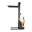 Vestil Steel Narrow Mast Stacker DC Powered 90 In. Raised Height Fixed Fork 27 In. Fork Width 2,500 Lb. Capacity Black / Yellow - SNM-90-FF-27