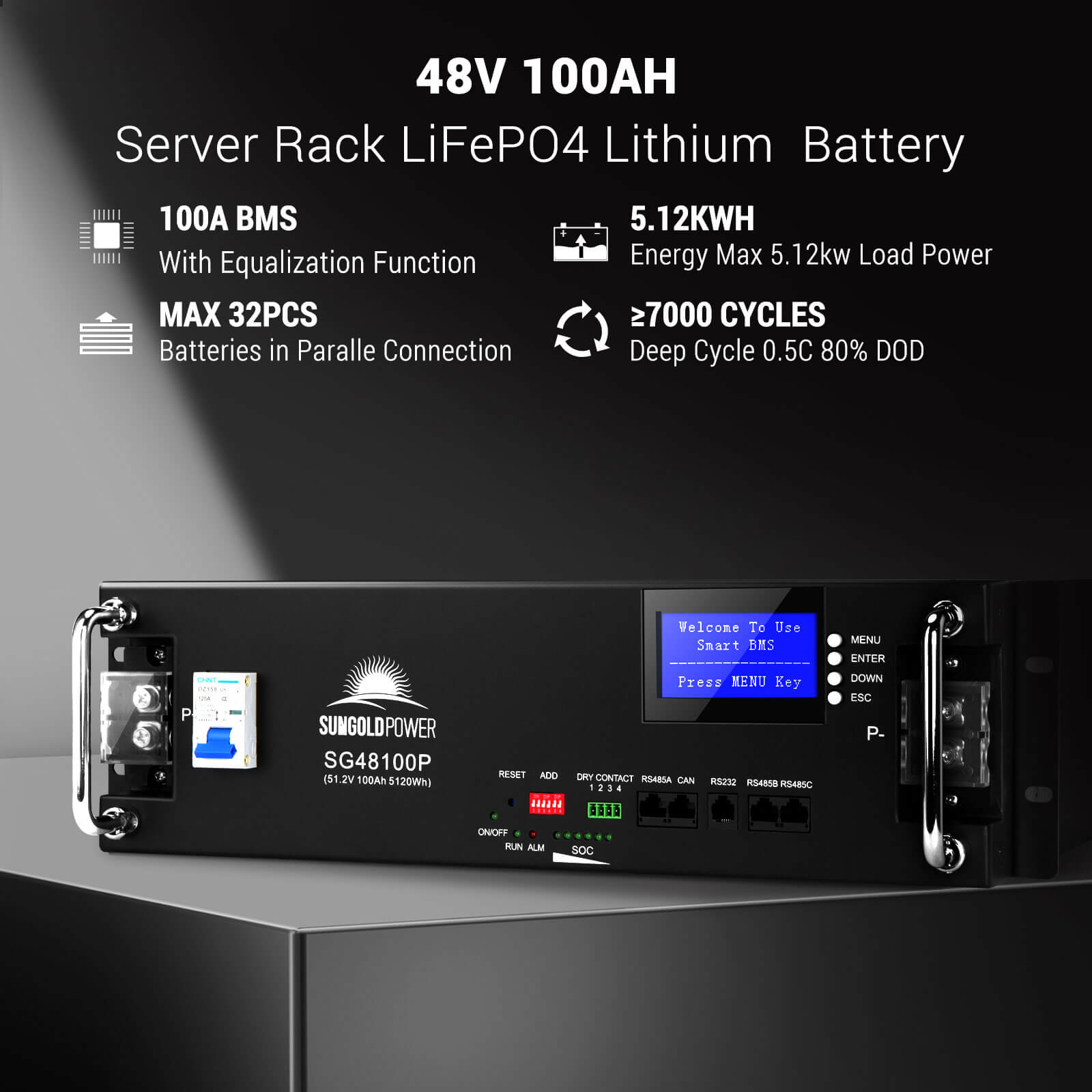 Sungold Power Off-Grid Solar Kit 6000W 48VDC 120V/240V LifePo4 10.48KWH Server Rack Lithium Battery 8 X 370 Watts Solar Panels SGR-6KL48C