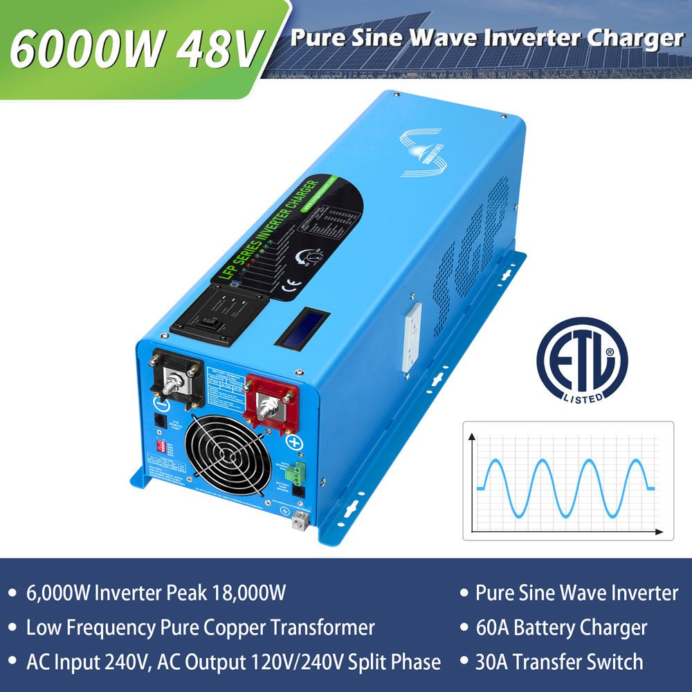 Sungold Power 6000W DC 48V Split Phase Pure Sine Wave Inverter With Charger UL1741 Standard LFP6K48V230VSP