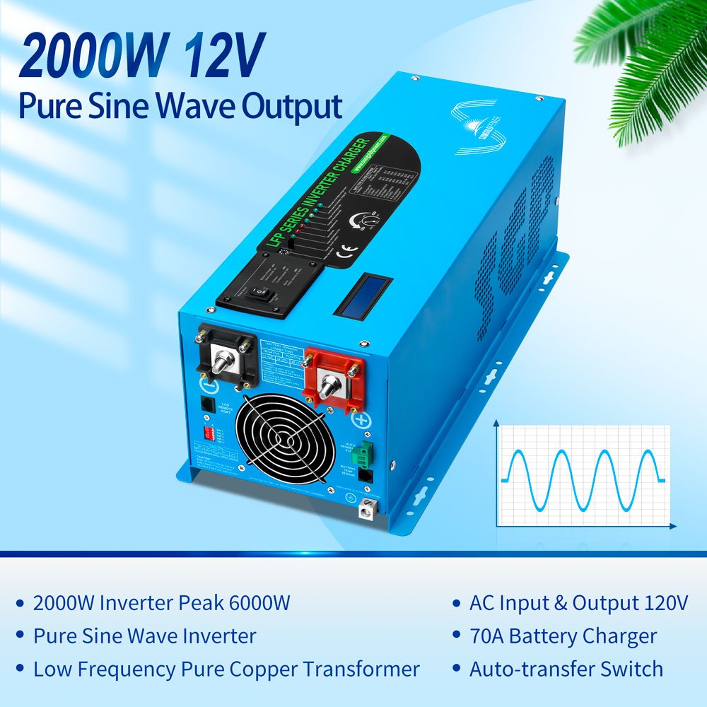 Sungold Power 2000W DC 12V Pure Sine Wave Inverter With Charger LFP2K12V120VSG