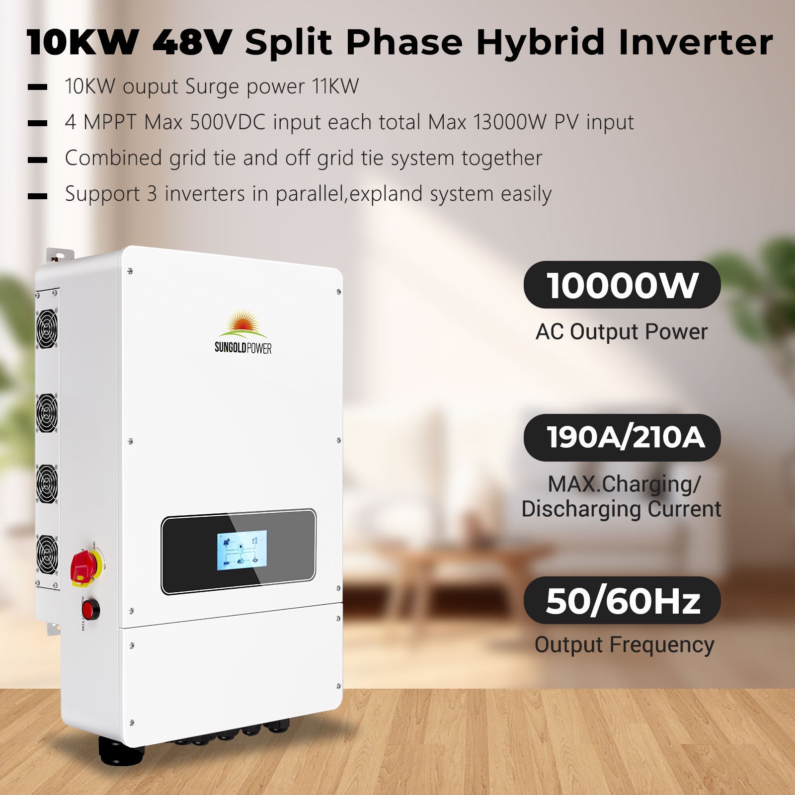 Sungold Power Complete Hybrid Solar Kit 10000W 48V 120V/240V output 20.48KWH Lithium Battery 8300 Watt Solar Panel SHB-10KM20K