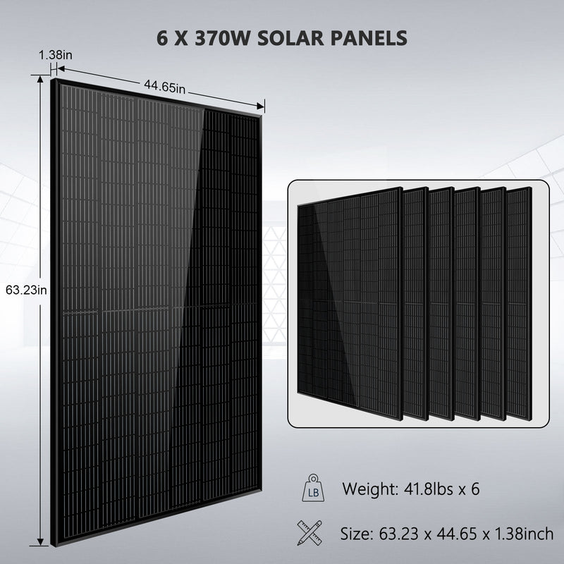 Off Grid Solar Kit 6000W 24VDC 120V/240V LiFePO4 10.24KWH Lithium Battery 6 X 370 Watt Solar Panels SGK-PRO62