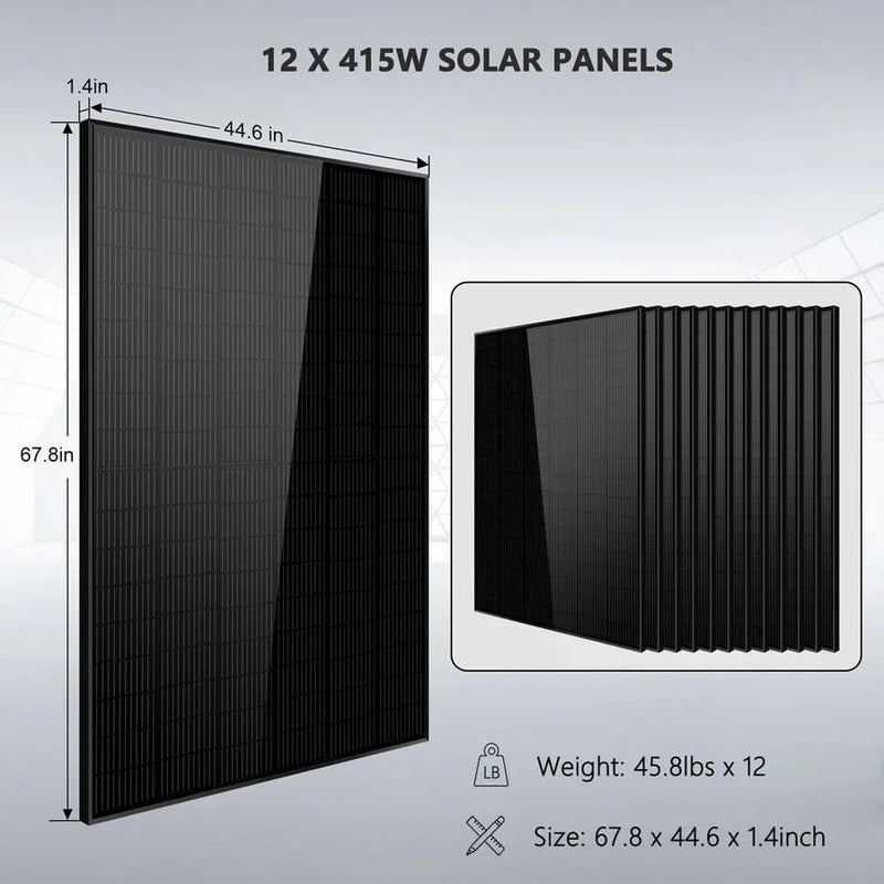 Off-Grid Solar Kits 12kW/15kW/18kW Options 120V/240V with 48v LiFePO4 Lithium Batteries & 415w Solar Panels