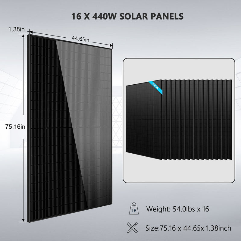 Hybrid Solar Kit 11.4KW 48V Split Phase 20.48KWH Lithium Battery 16 X 440 Watt Solar Panel SGH-11N2E