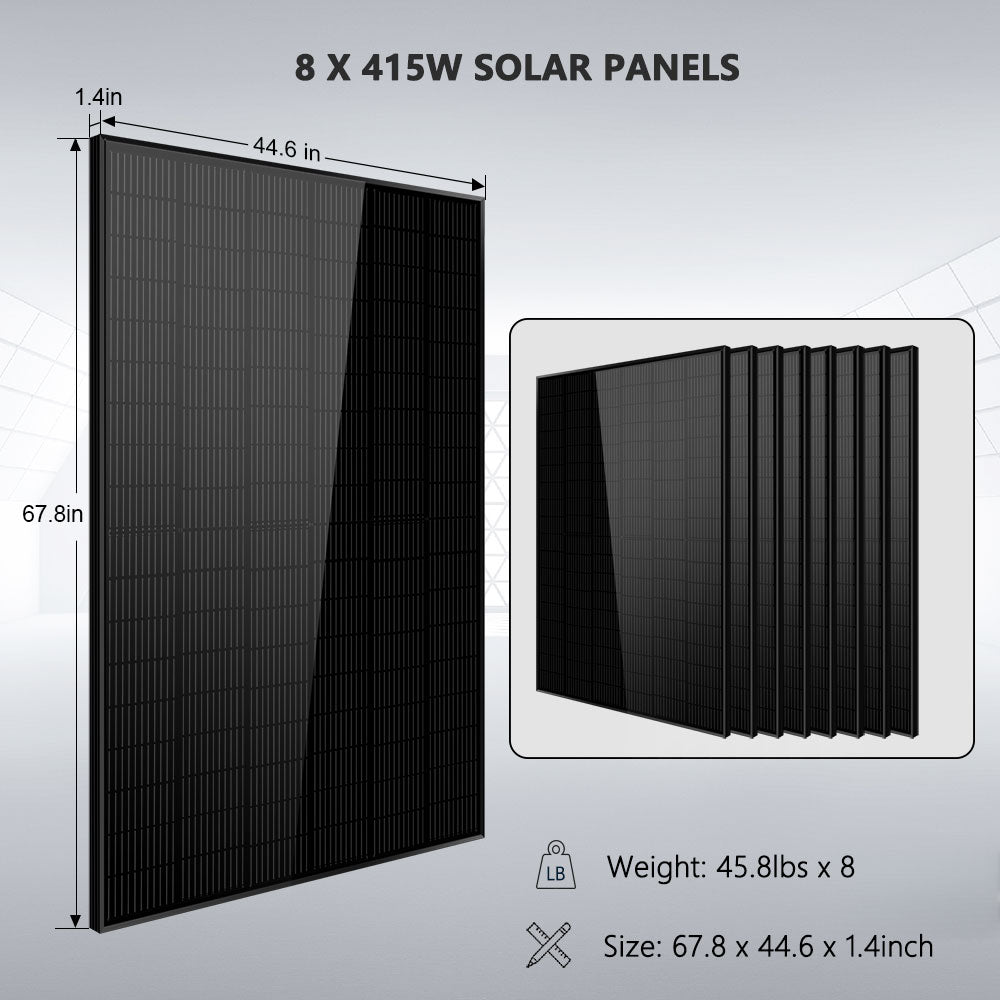 Sungold Power Off-Grid Solar Kit 6500W 48VDC 120/240VAC LifePo4 10.24KWH Lithium Battery 8 X 415W Solar Panels SGR-6510E