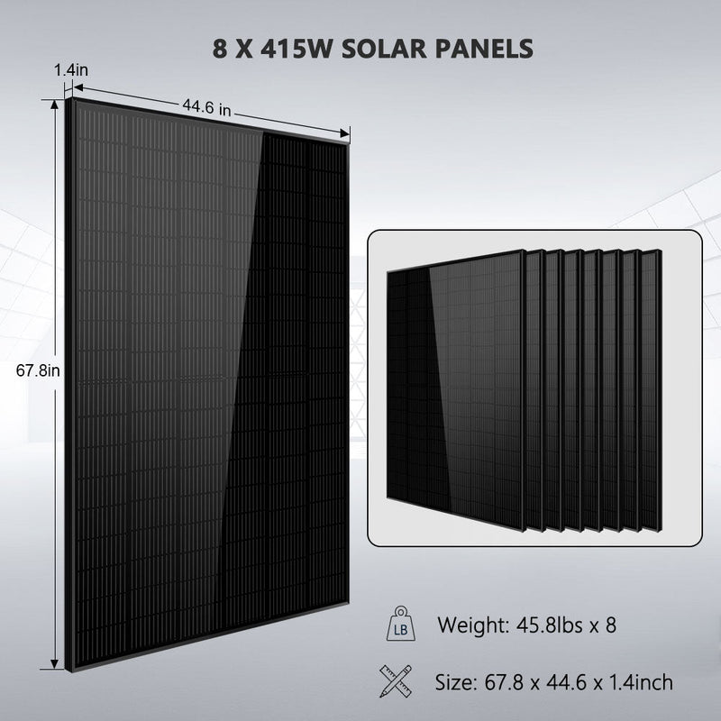 Off-Grid Solar Kit 6500W 48VDC 120/240VAC LifePo4 10.24KWH Lithium Battery 8 X 415W Solar Panels SGR-6510E