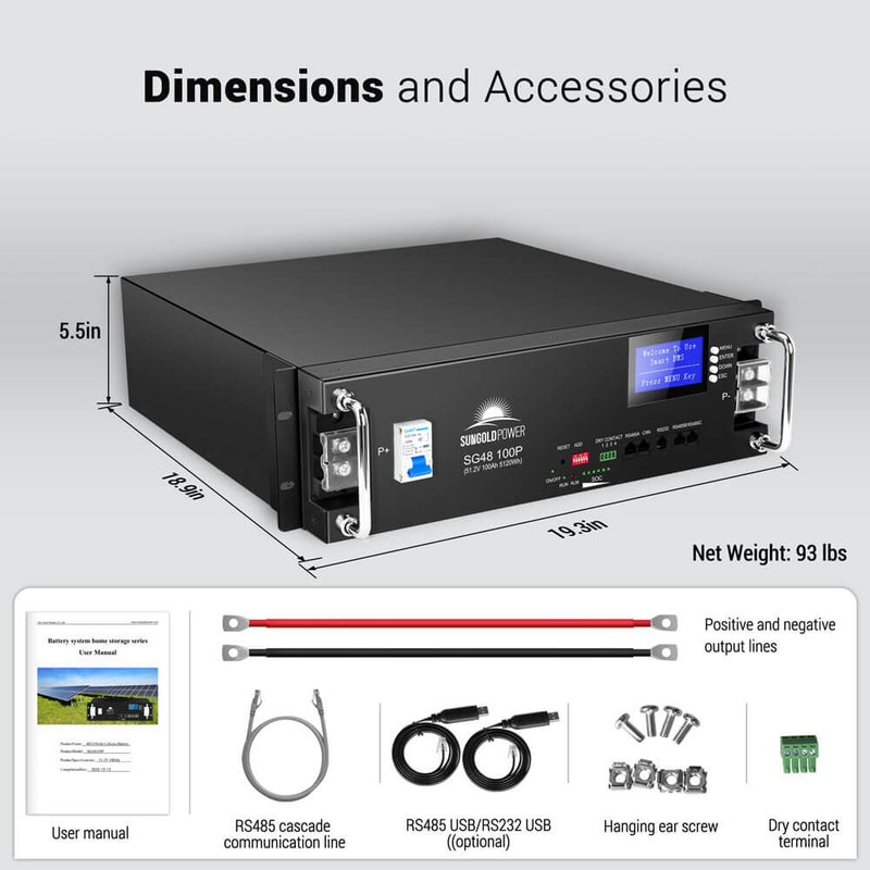 48V 100AH Server Rack LiFePO4 Lithium  Battery SG48100P UL1973  UL9540A