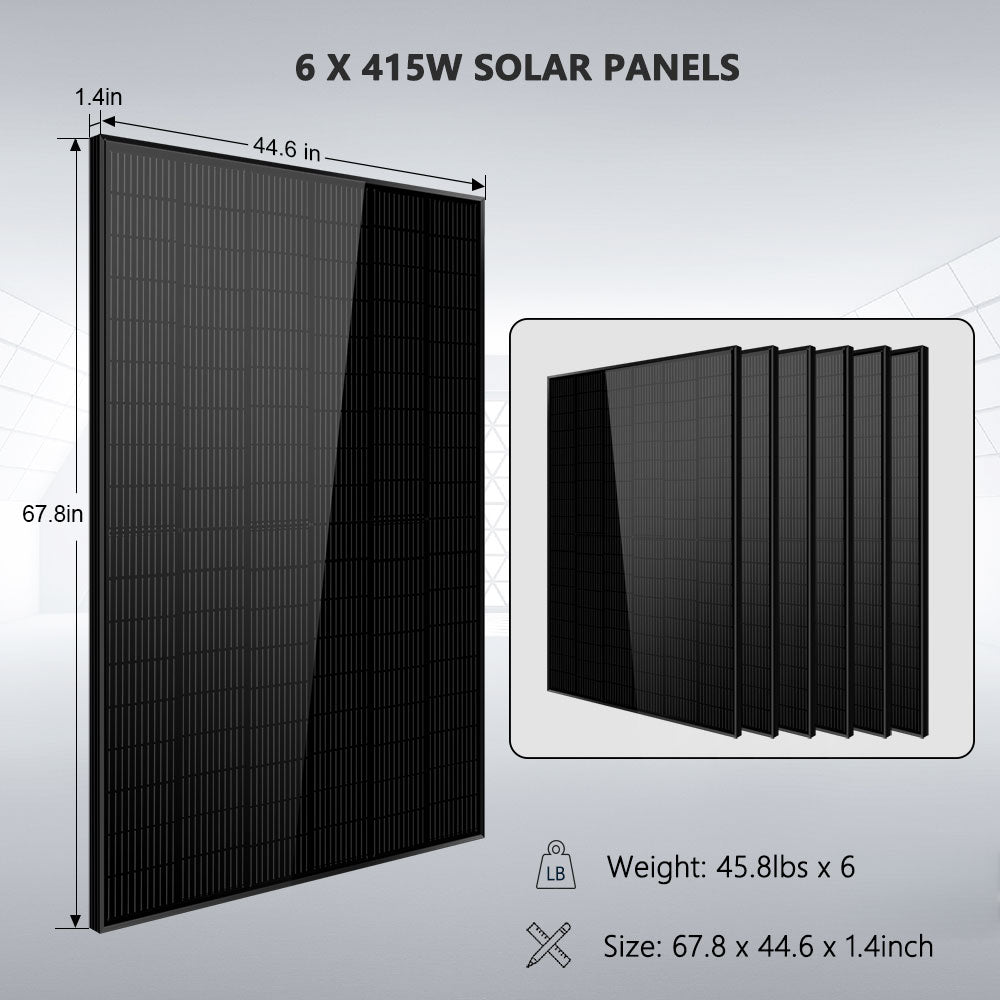 Sungold Power Off-Grid Solar Kit 5000W 48VDC 120V LifePo4 10.24KWH Lithium Battery 6 X 415 Watts Solar Panels SGR-5KE