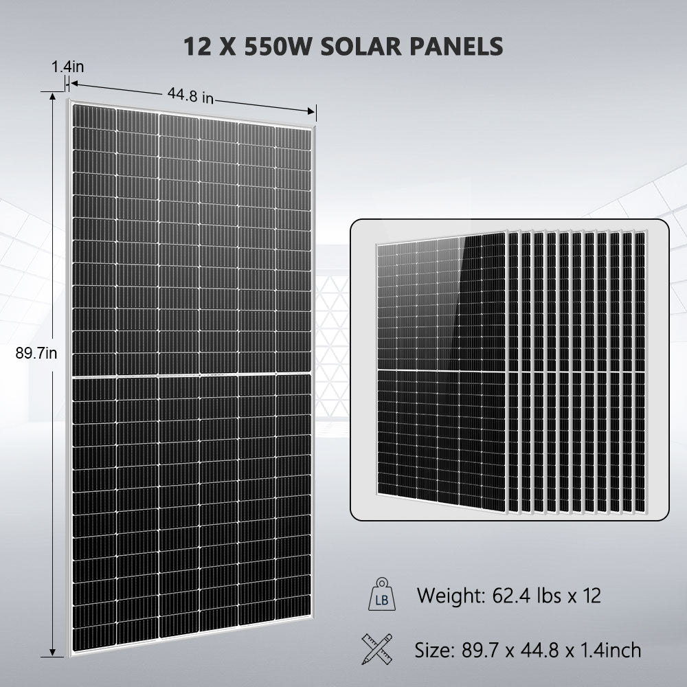 Sungold Power OFF GRID SOLAR KIT 12 X 550 WATTS SOLAR PANELS 25.6KWH LITHIUM BATTERY 10KW SOLAR INVERTER 48VDC 120V/240V SGR-10K25S