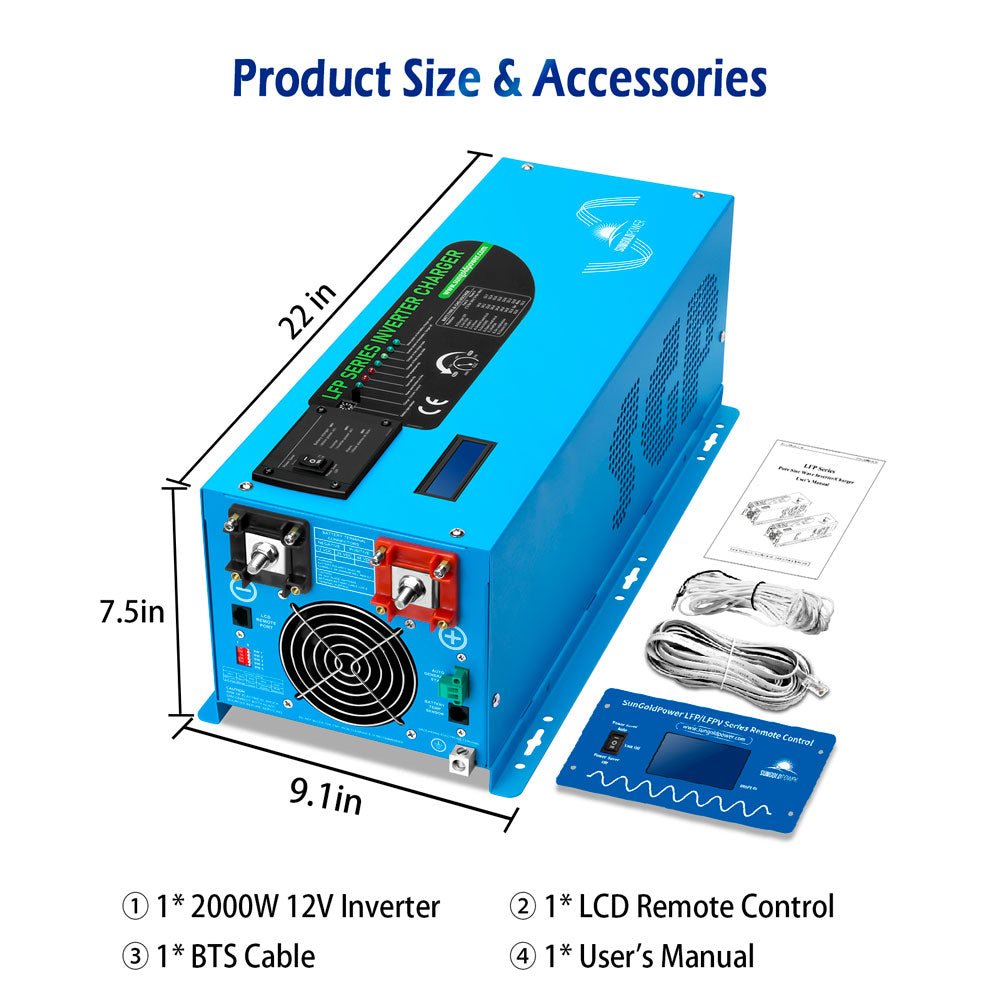 Sungold Power 2000W DC 12V Pure Sine Wave Inverter With Charger LFP2K12V120VSG