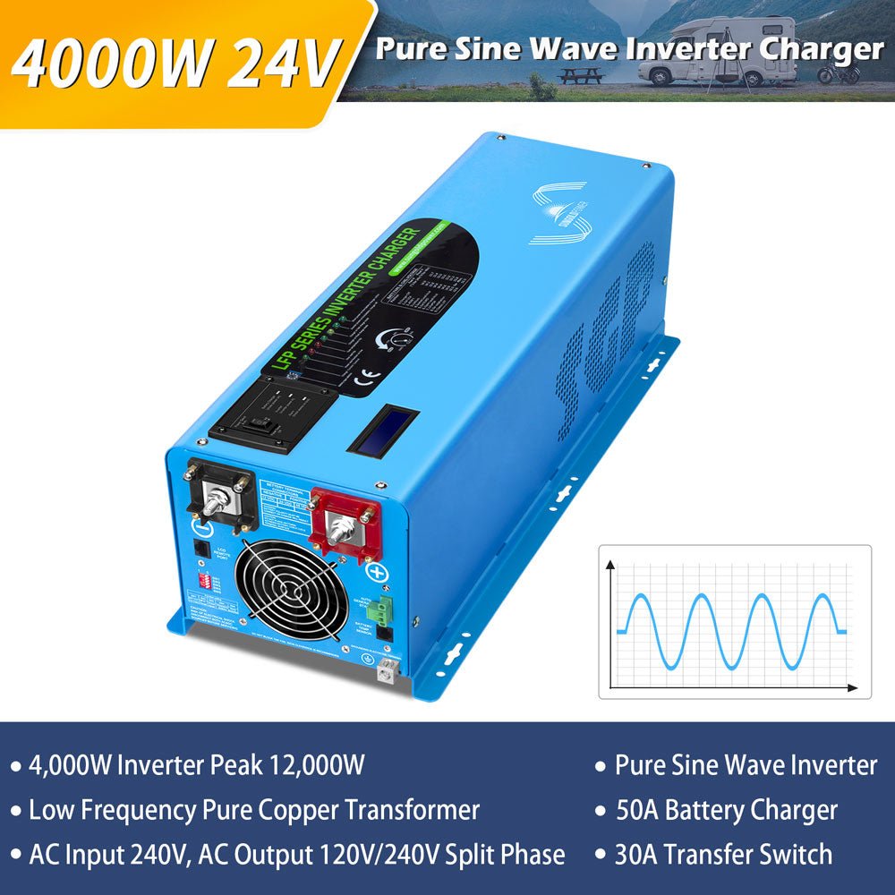 Sungold Power 4000W DC 24V Split Phase Pure Sine Wave Inverter With Charger LFP4K24V240VSP