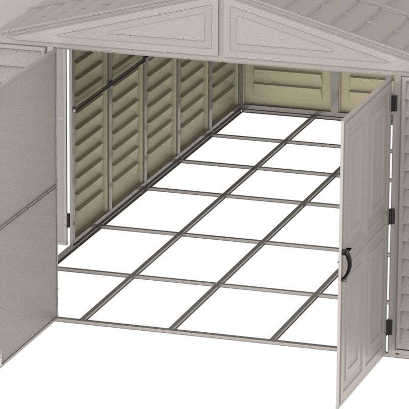 Duramax 10.5x31ft Vinyl Garage, Vinyl Storage Shed with Foundation, 2 Windows & Side Doors