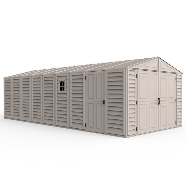 Duramax 10.5×23ft Vinyl Garage, Vinyl Storage Shed with Foundation, 2 Windows & Side Doors