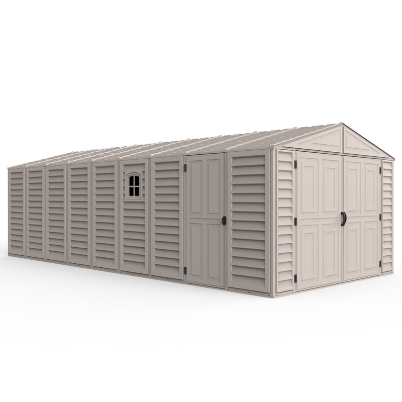 Duramax 10.5×23ft Vinyl Garage, Vinyl Storage Shed with Foundation, 2 Windows & Side Doors