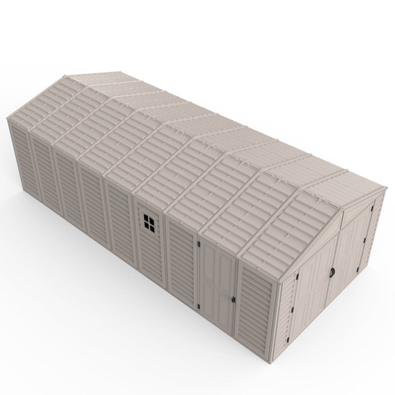 Duramax 10.5×23ft Vinyl Garage, Vinyl Storage Shed with Foundation, 2 Windows & Side Doors