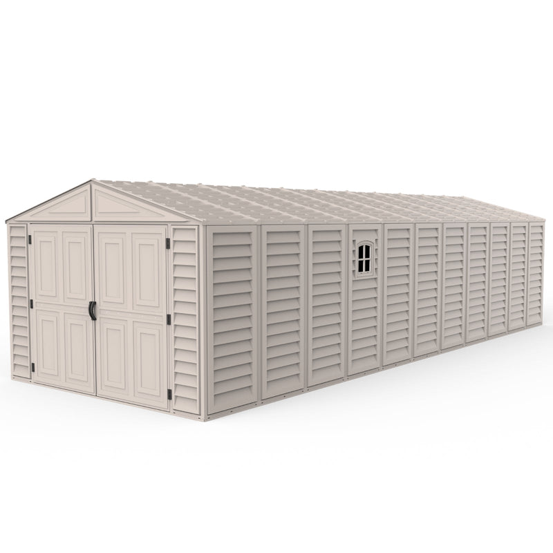 Duramax 10.5x28.5 ft Vinyl Garage, Vinyl Storage Shed with Foundation, 2 Windows & Side Doors