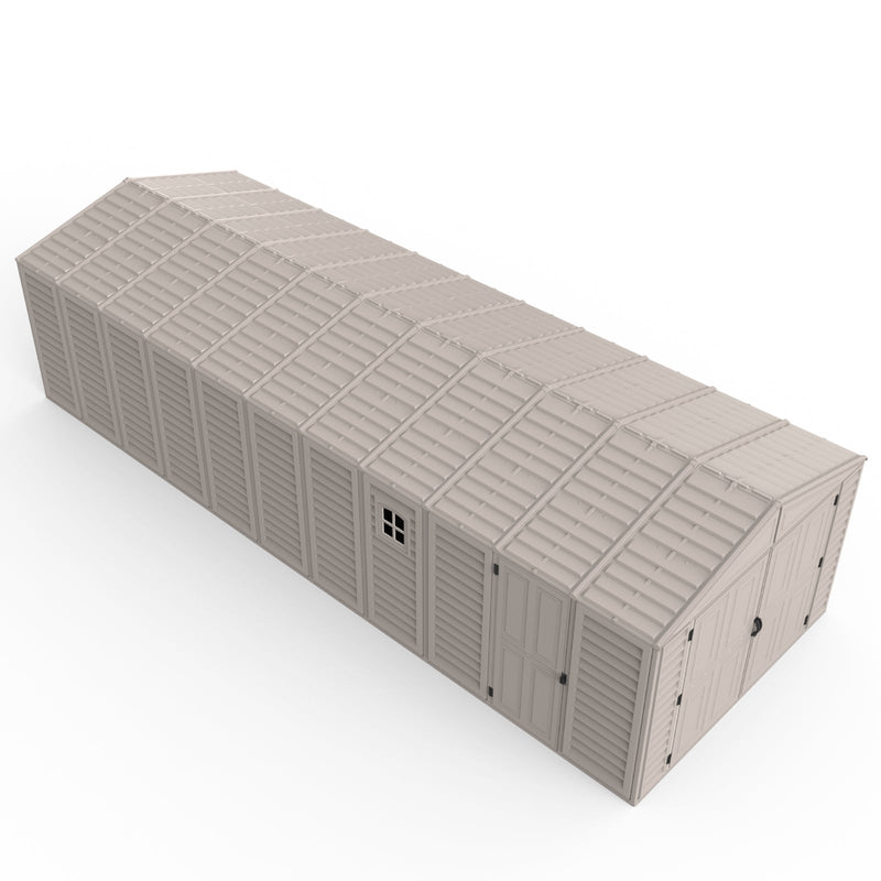 Duramax 10.5x28.5 ft Vinyl Garage, Vinyl Storage Shed with Foundation, 2 Windows & Side Doors