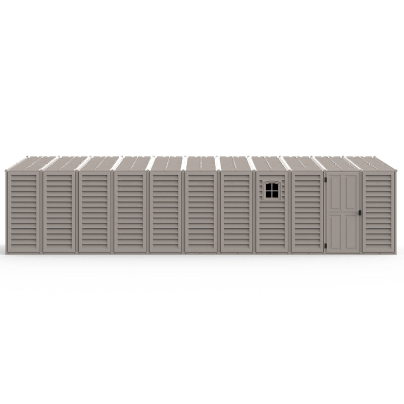 Duramax 10.5x28.5 ft Vinyl Garage, Vinyl Storage Shed with Foundation, 2 Windows & Side Doors