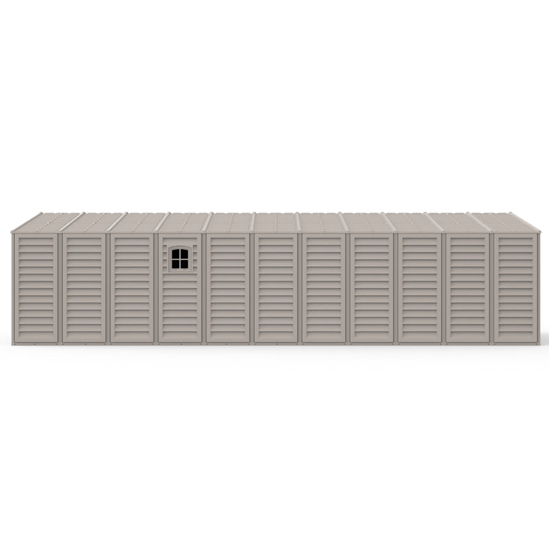 Duramax 10.5x31ft Vinyl Garage, Vinyl Storage Shed with Foundation, 2 Windows & Side Doors