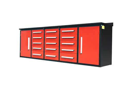 Chery Industrial 10ft Storage Cabinet with Work Bench (15 Drawers & 2 Cabinets) - WW000179