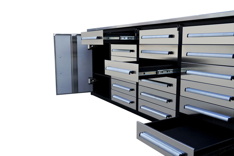 10ft Storage Cabinet with Workbench (18 Drawers & 2 Cabinets)