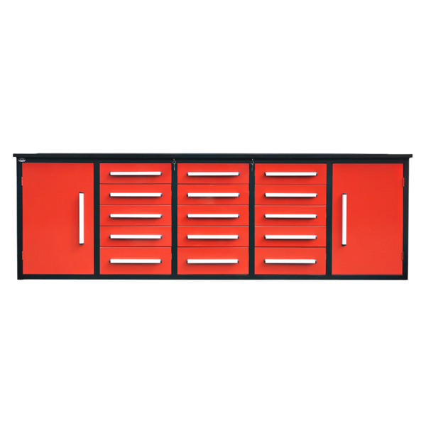 10ft Storage Cabinet with Work Bench (15 Drawers & 2 Cabinets)