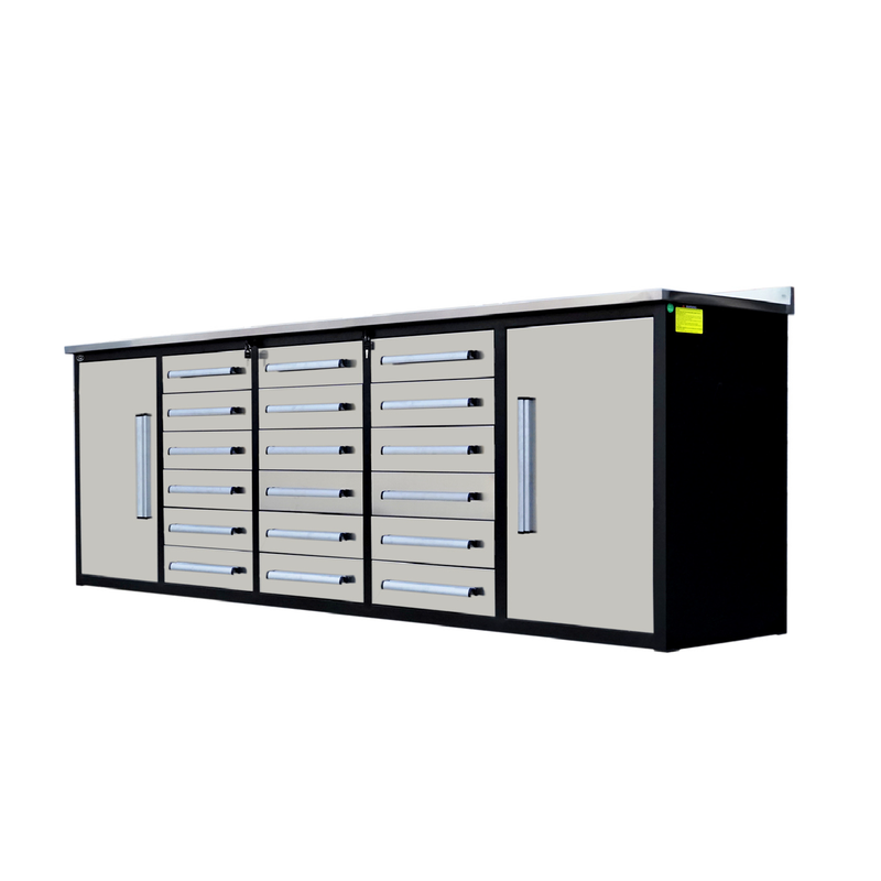 10ft Storage Cabinet with Workbench (18 Drawers & 2 Cabinets)