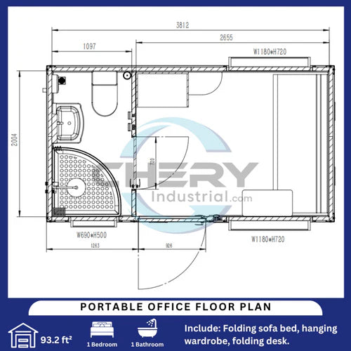 Bastone Portable Office with Bedroom and Bathroom - SUIMO87WH01 - Serenity Provision