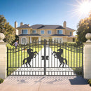 14x8 ft Steel Dual Swing Driveway Gate with Horse Pattern