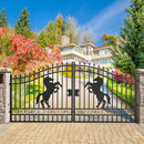 14x8 ft Steel Dual Swing Driveway Gate with Horse Pattern