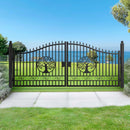 16x8 ft Steel Dual Swing Driveway Gate with Tree Pattern