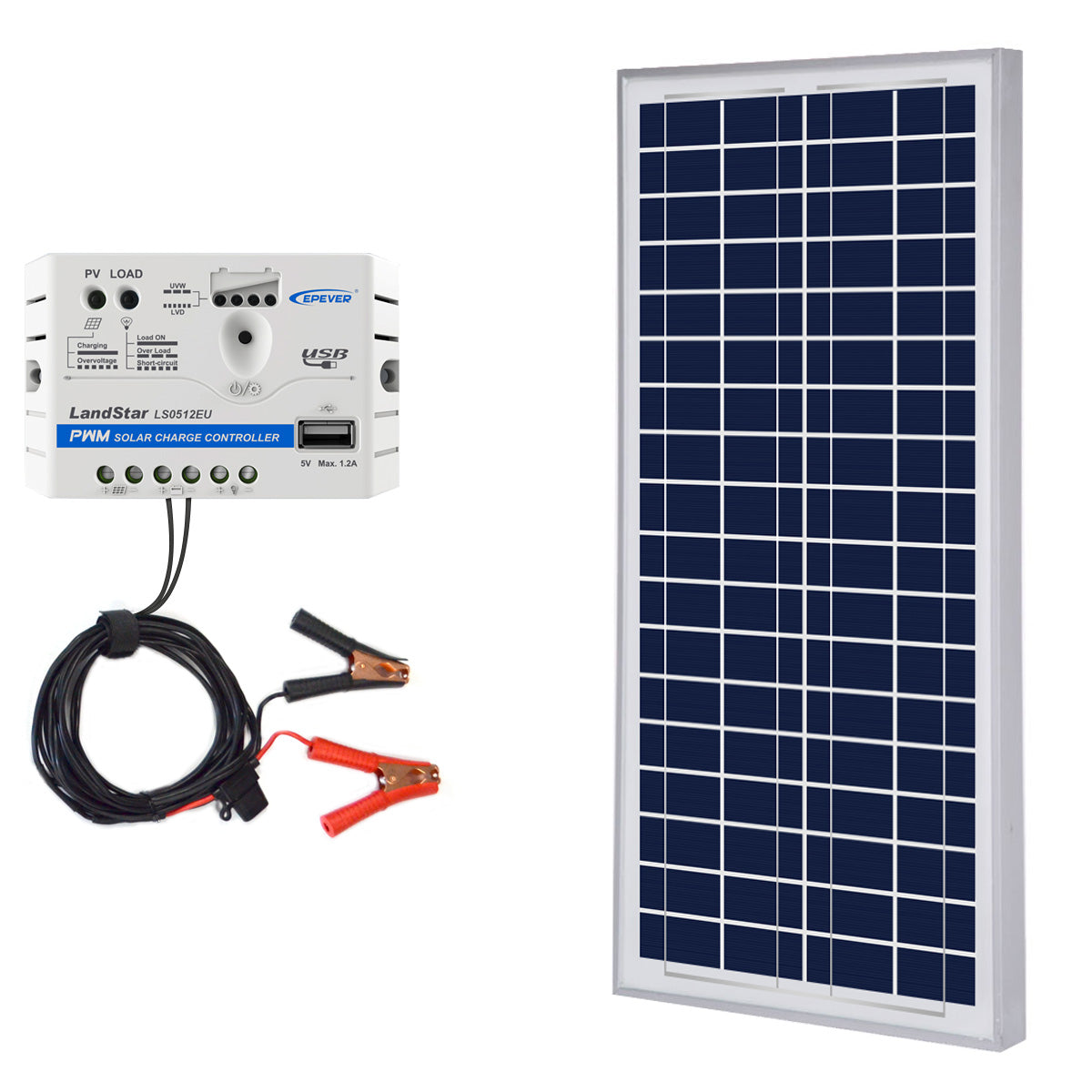 ACOPOWER 35W 12V Solar Charger Kit, 5A Charge Controller with Alligator Clips