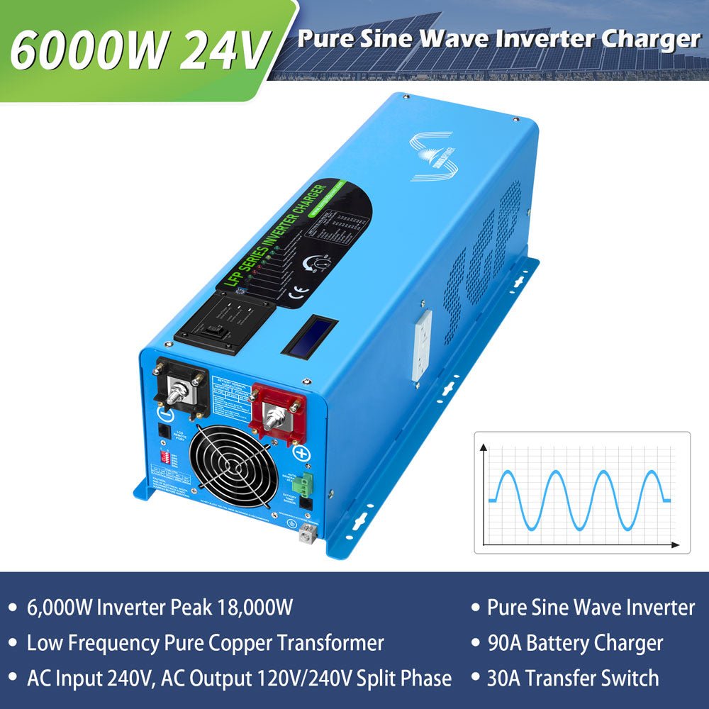 Sungold Power 6000W DC 24V Split Phase Pure Sine Wave Inverter With Charger LFP6K24V230VSP