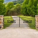 18x7 ft Steel Dual Swing Driveway Gate with Rectangular Deer Pattern