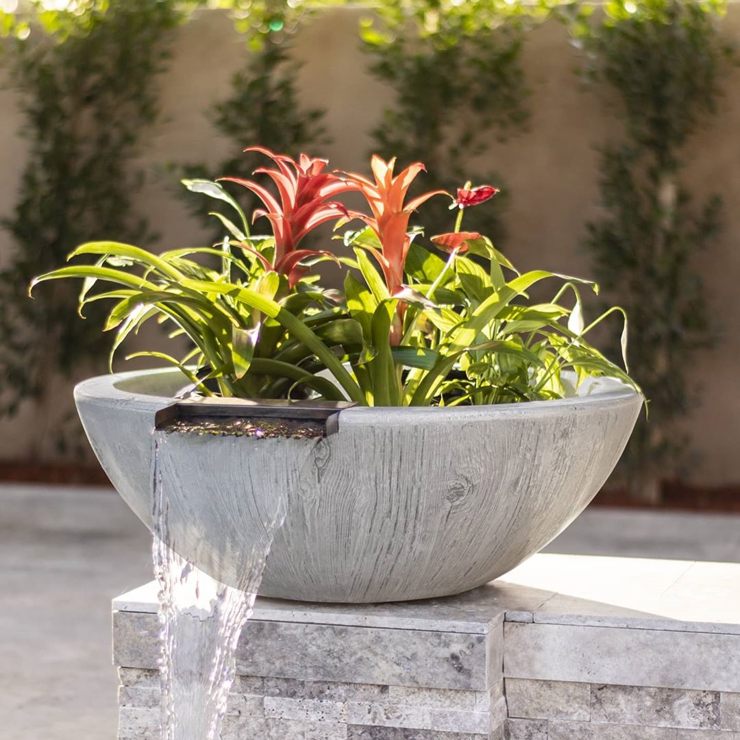 The Outdoor Plus Sedona Planter & Water Bowl Wood Grain Concrete OPT-27RWGWP - Serenity Provision