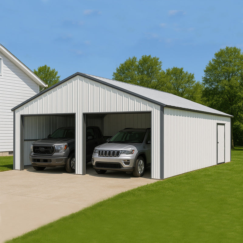 Chery Industrial 25 x 33 ft Double Garage Metal Shed with Side Entry Door