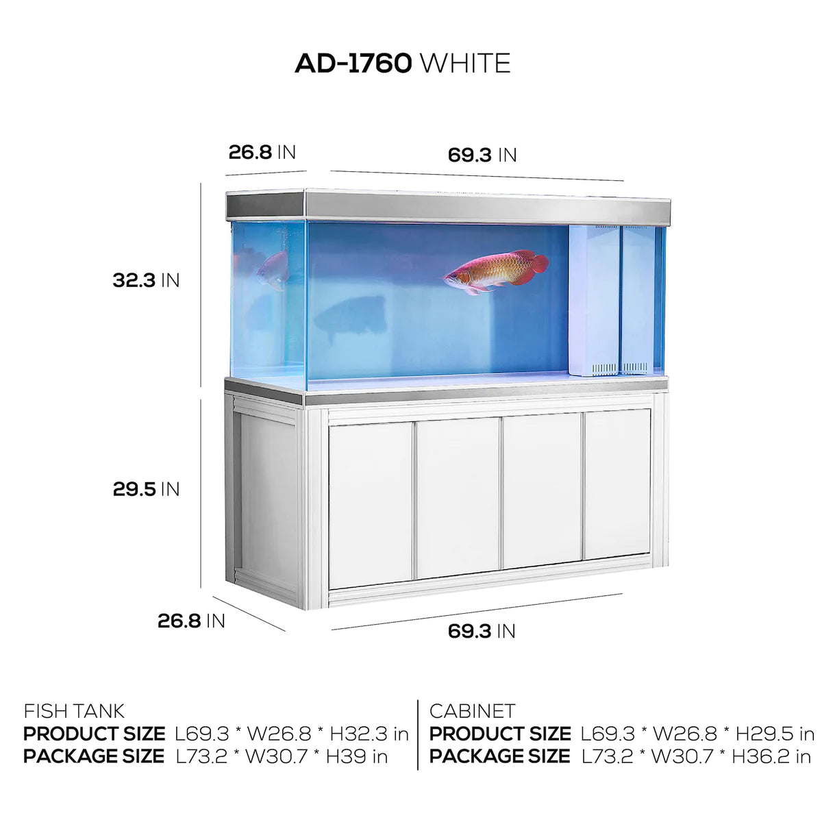 Aqua Dream 235 Gallon Tempered Glass Aquarium White & Silver AD-1760WS - Serenity Provision
