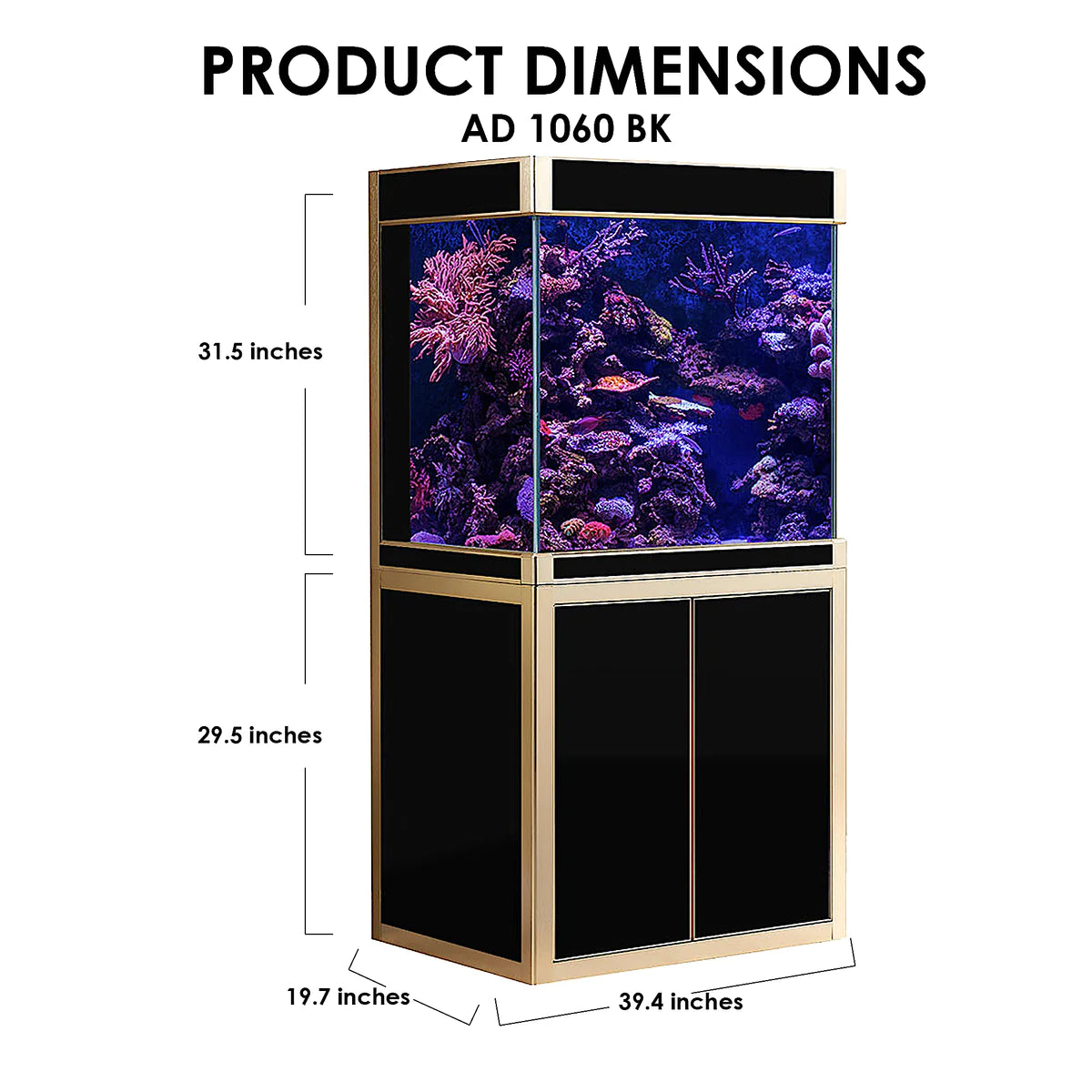 Aqua Dream 100 Gallon Tempered Glass Aquarium Black and Gold AD-1060-BK - Serenity Provision