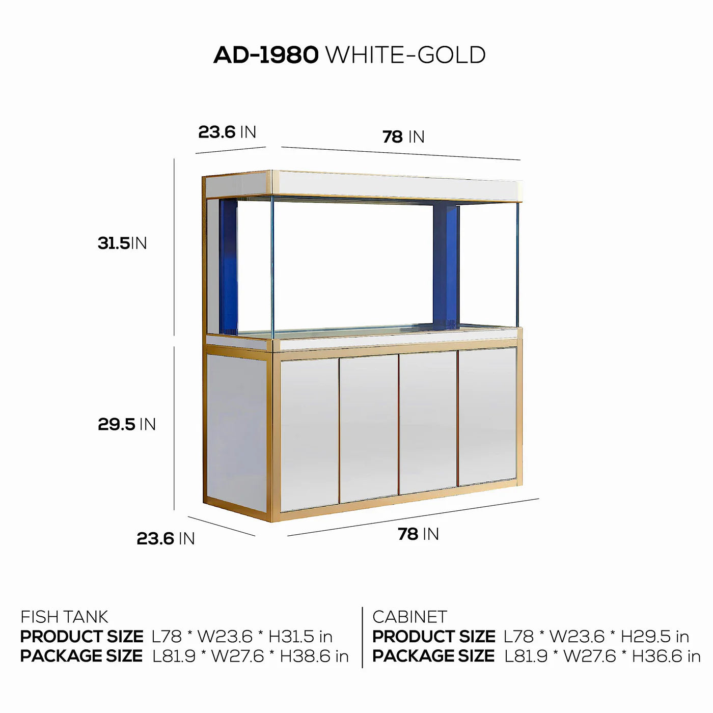 Aqua Dream 250 Gallon Tempered Glass Aquarium White and Gold AD-1980-WT - Serenity Provision