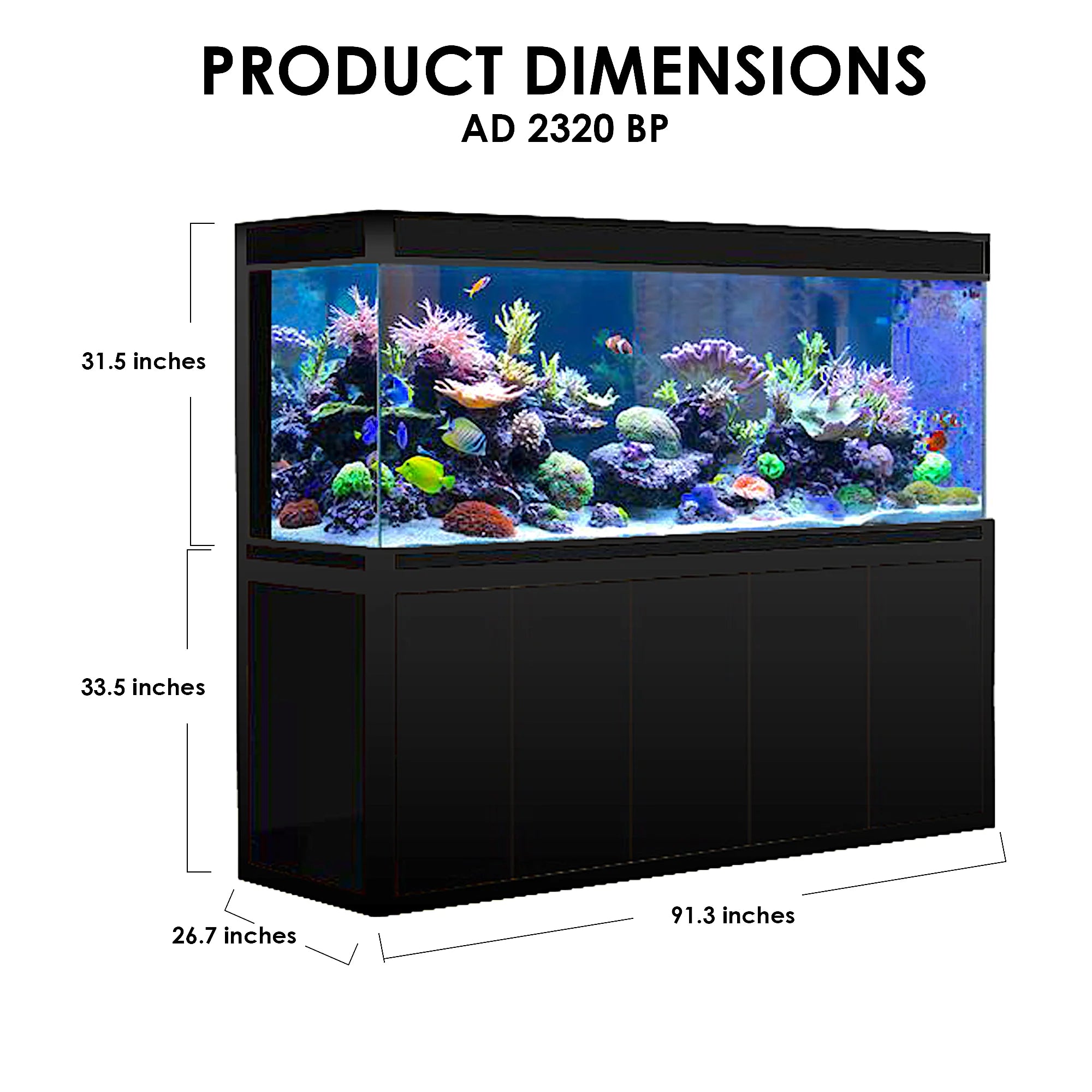 Aqua Dream 400 Gallon Tempered Glass Aquarium Black AD-2320-BP - Serenity Provision