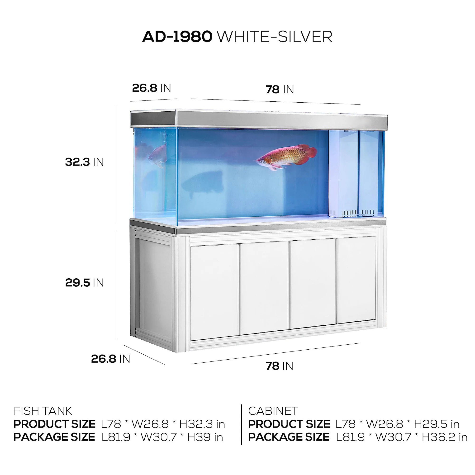 Aqua Dream 260 Gallon Tempered Glass Aquarium White and Silver AD-1980-WS - Serenity Provision