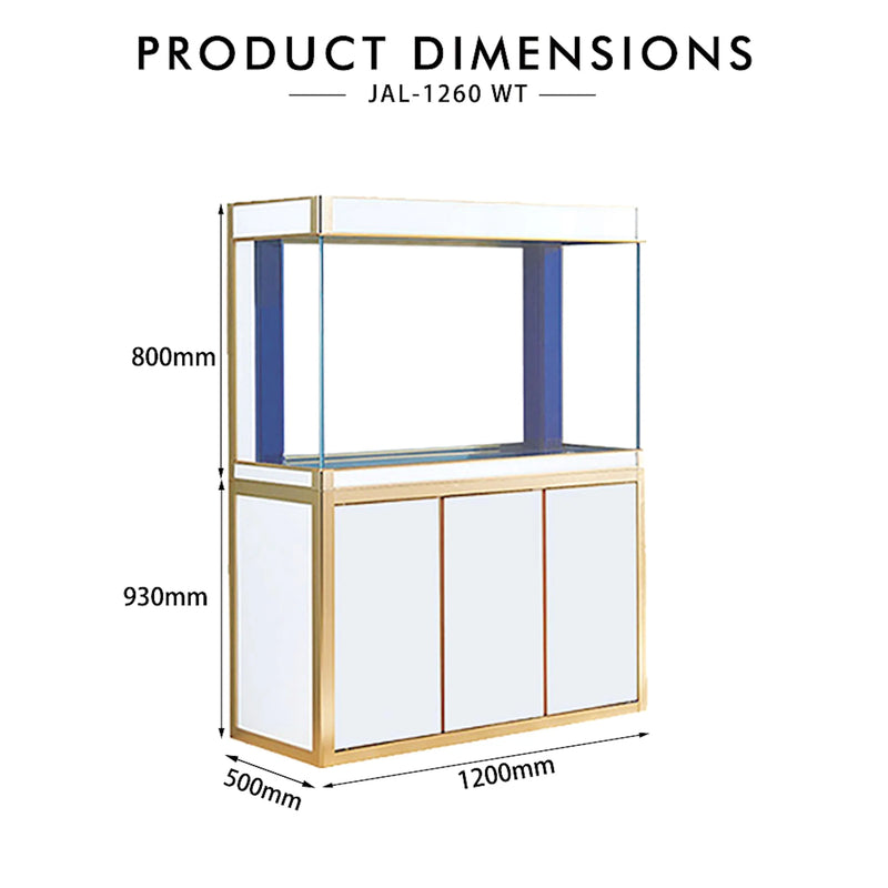 Aqua Dream 135 Gallon Tempered Glass Aquarium White and Gold AD-1260-WT - Serenity Provision