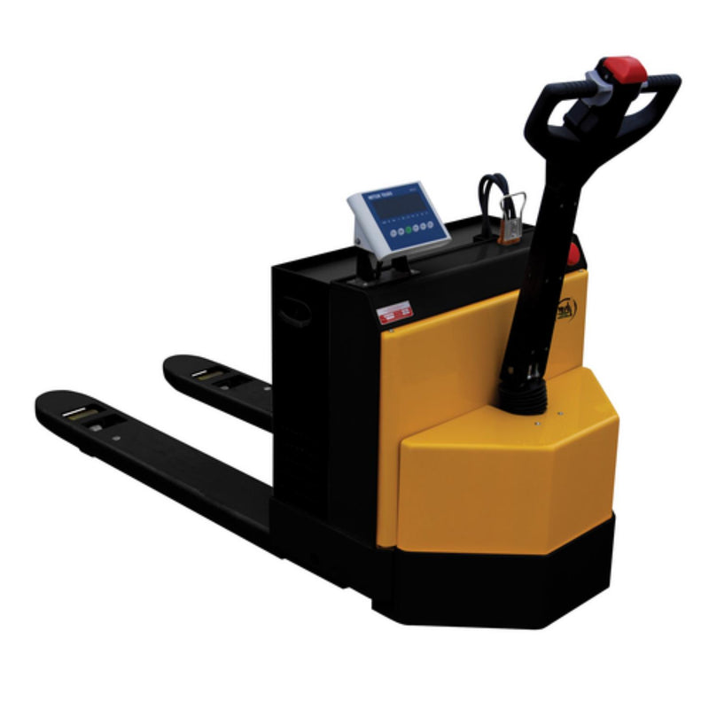 Vestil Steel Electric Pallet Truck with Scale and Rider Platform 27 In. x 48 In. 4500 Lb. Capacity Yellow/Black - EPT-2748-45-SCL-RP