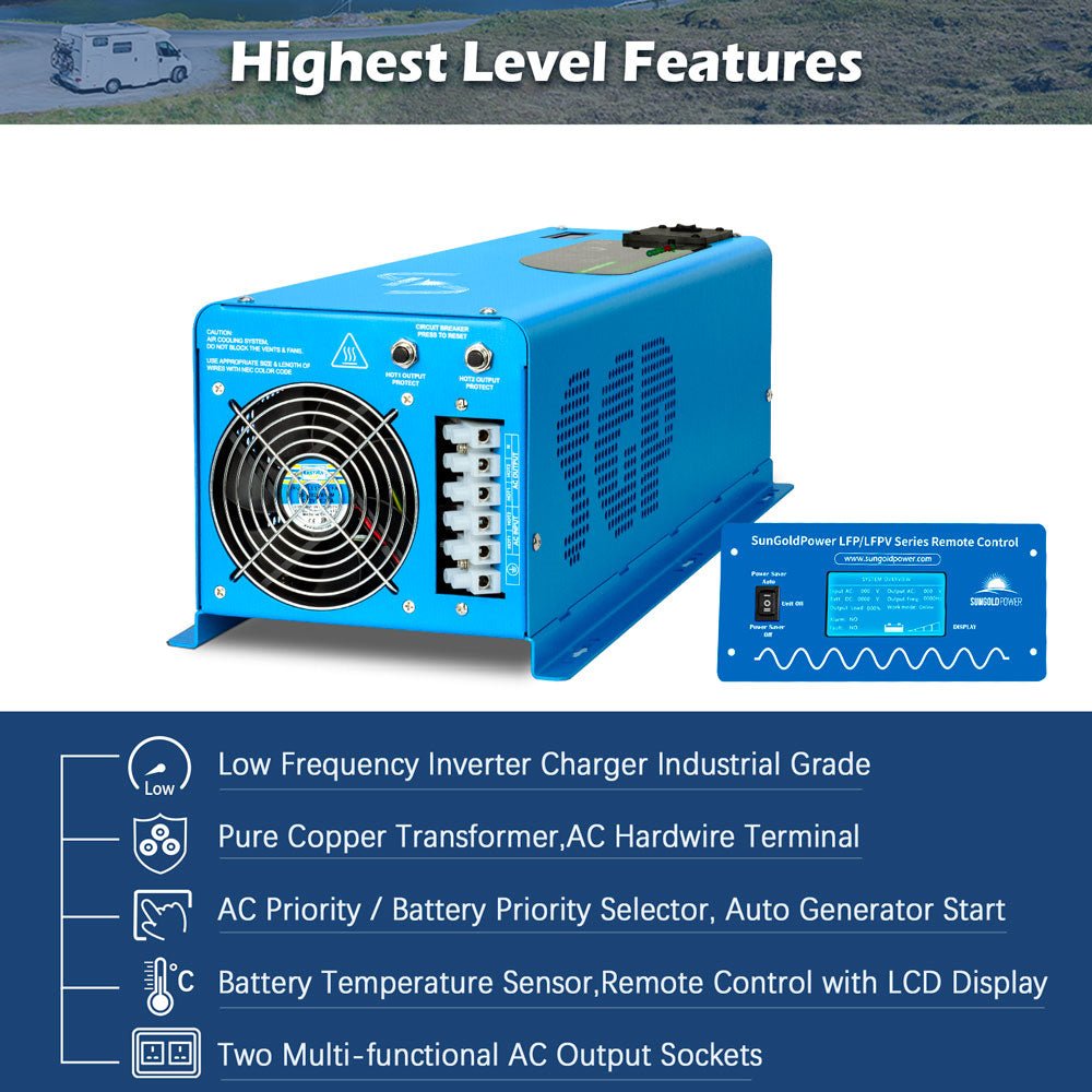 Sungold Power 6000W DC 24V Split Phase Pure Sine Wave Inverter With Charger LFP6K24V230VSP