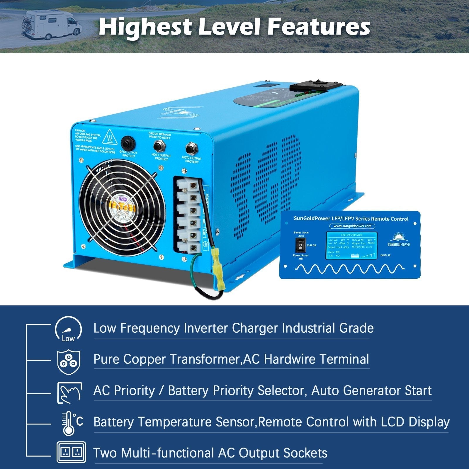 Sungold Power 6000W DC 48V Split Phase Pure Sine Wave Inverter With Charger UL1741 Standard LFP6K48V230VSP