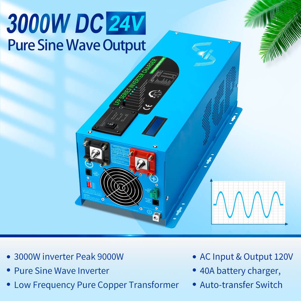 Sungold Power 3000W DC 24V Pure Sine Wave Inverter With Charger LFP3K24V120VSG