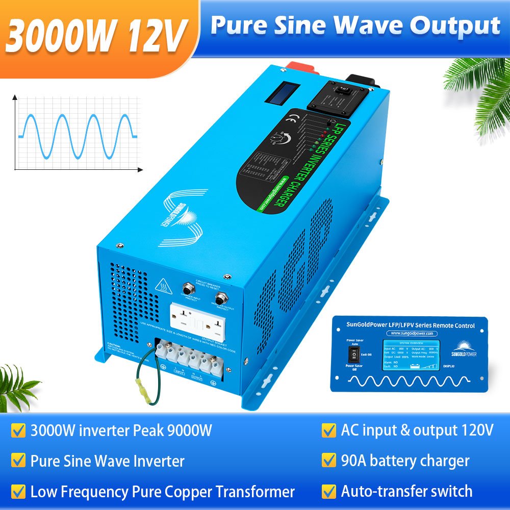 Sungold Power 3000W DC 12V Pure Sine Wave Inverter With Charger LFP3K12V120VSG