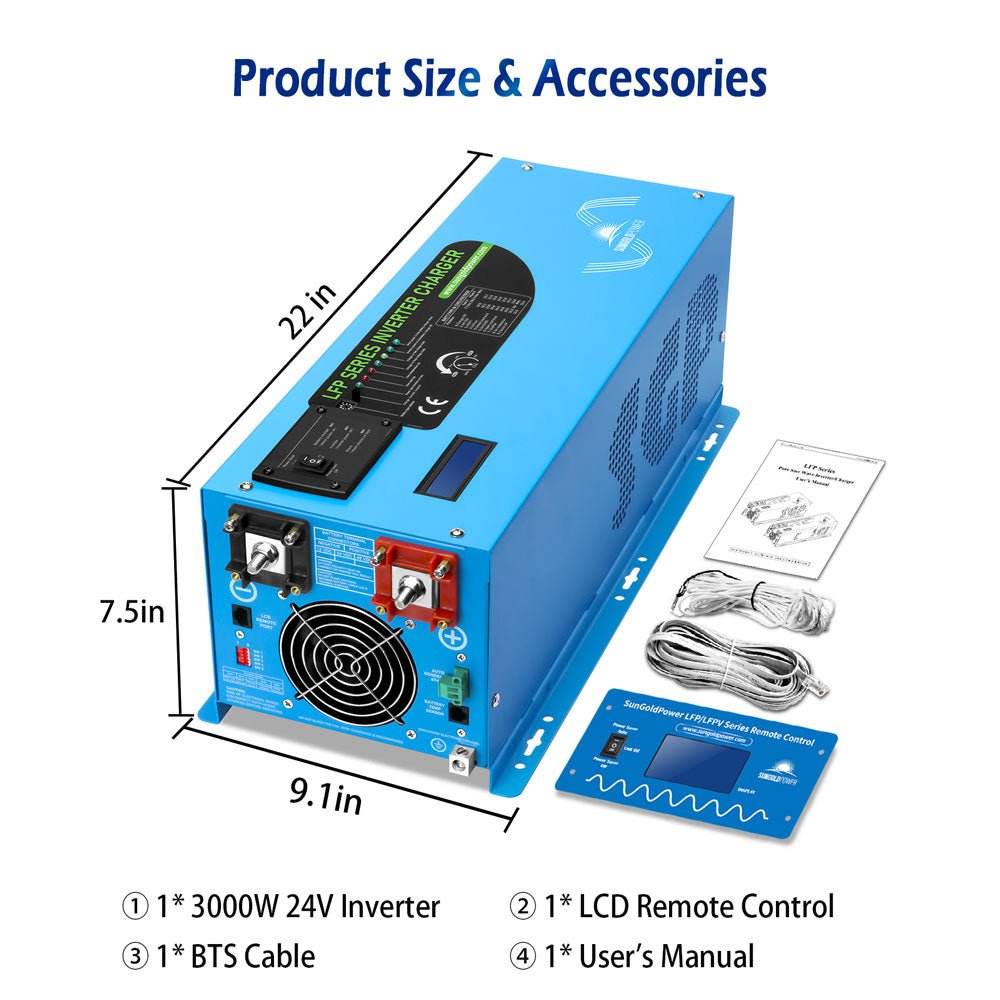 Sungold Power 3000W DC 24V Pure Sine Wave Inverter With Charger LFP3K24V120VSG