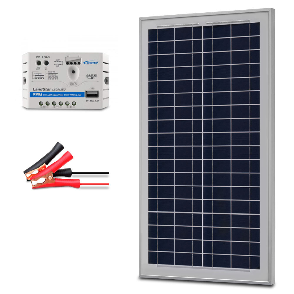 ACOPOWER 35W 12V Solar Charger Kit, 5A Charge Controller with Alligator Clips